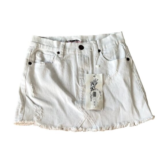 So Nikki Distressed Denim Skirt in White - Picture 1 of 5